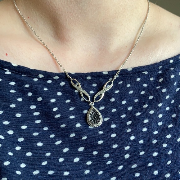 Silver Necklace White and Black Diamond Accent - Picture 3 of 9